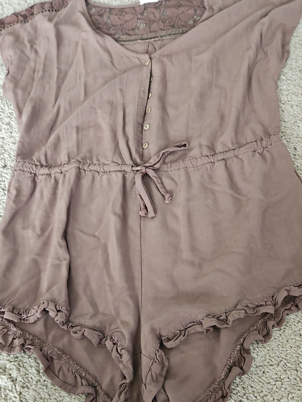 Others Follow Mauve Short Sleeve Romper with Lace Back